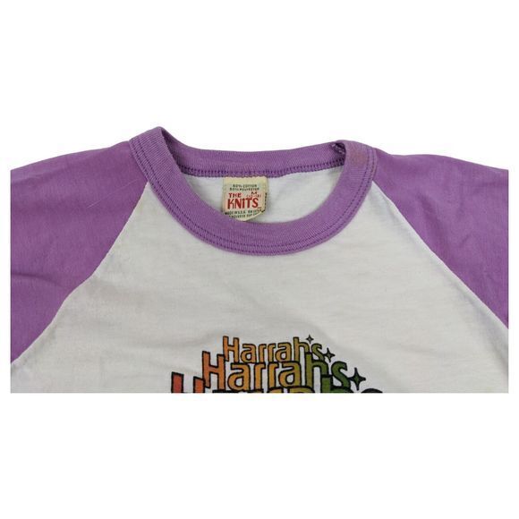 VTG Harrahs Automobile Collection Shirt Girls‎ Medium Baseball Logo 70s Youth - Picture 3 of 10